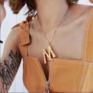 NEW GOLD BAMBOO INITIAL STATEMENT NECKLACE